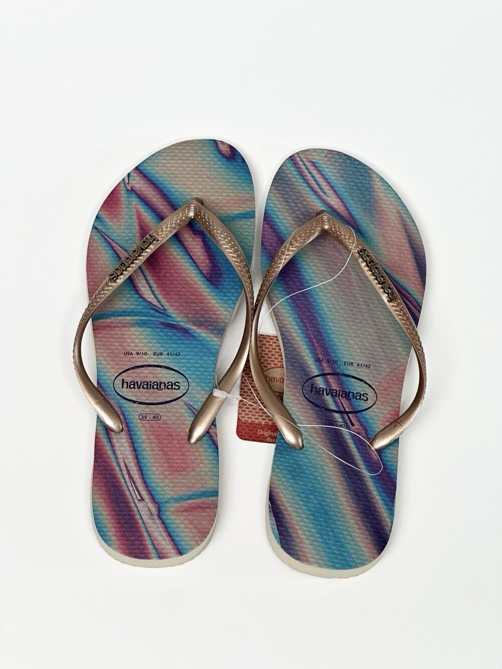 Havaianas Slim Iridescent Flip-Flop Sandals Women's 9/10 Euro 41/42 Sand Grey